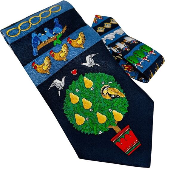 Vintage Lord & Taylor 100% silk 12 Days of Christmas striped tie necktie 4” w - Picture 1 of 5